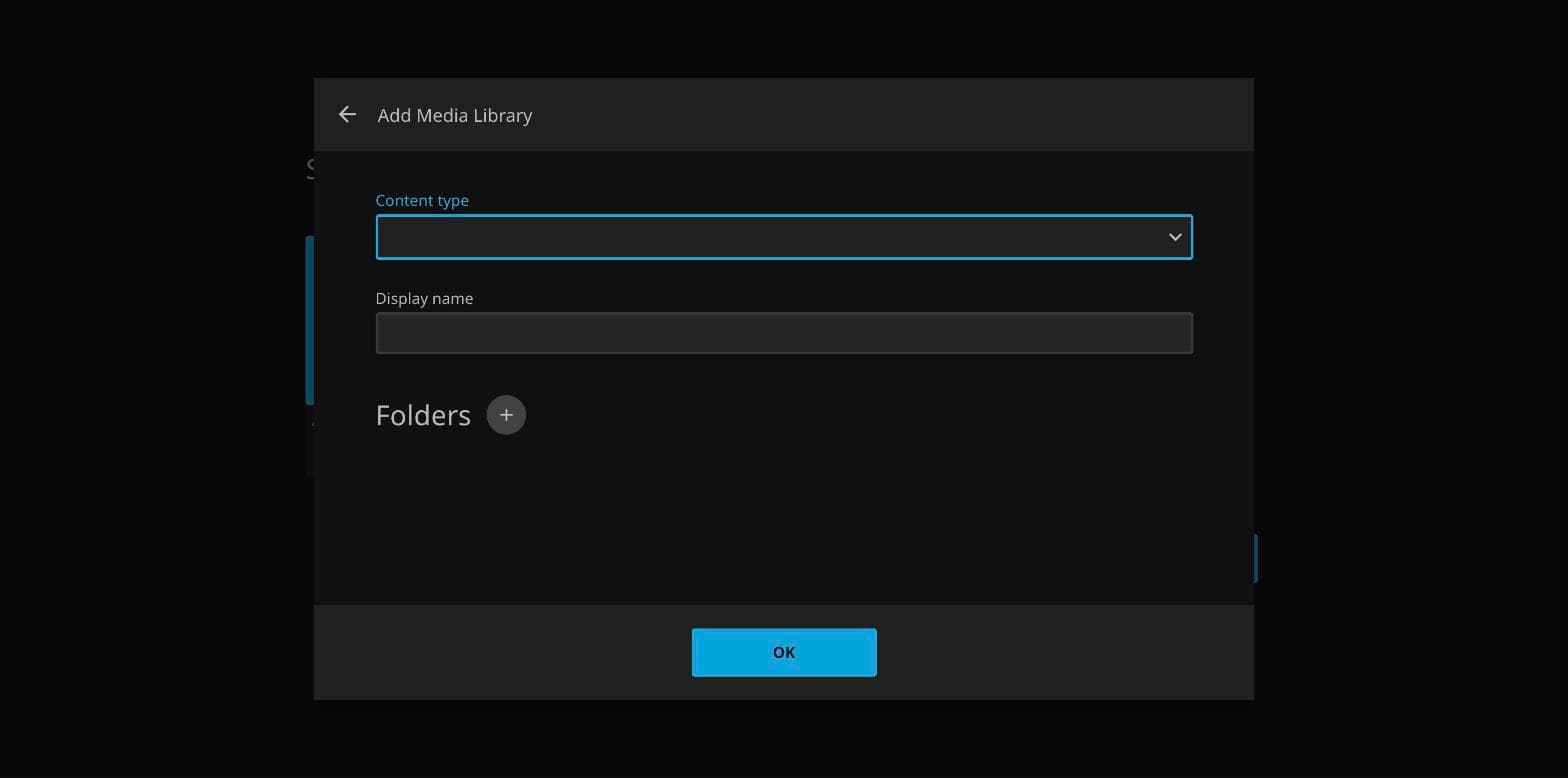 The Add Media Library dialog with fields for content type, display name and folders